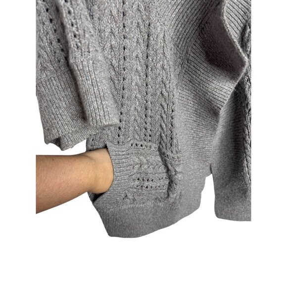Gray Open Front Knit Cardigan With 3/4 Sleeves & Cable Detail - Picture 2 of 5